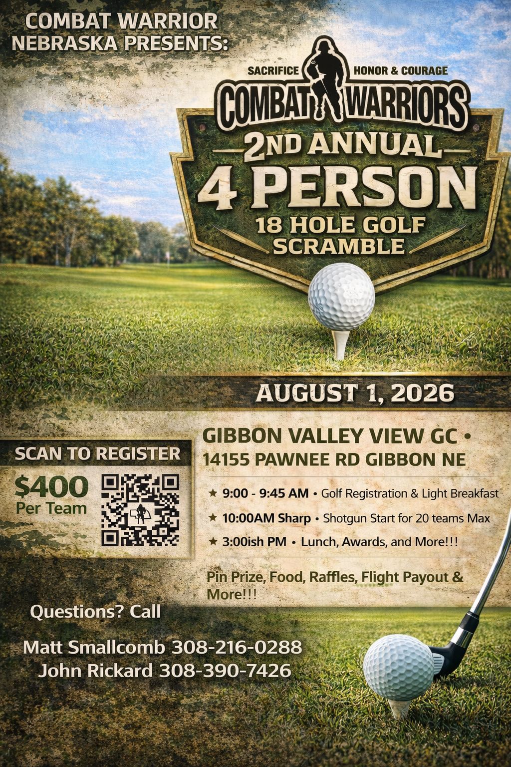 Combat Warrior Nebraska 4 Person Golf Scramble Flyer